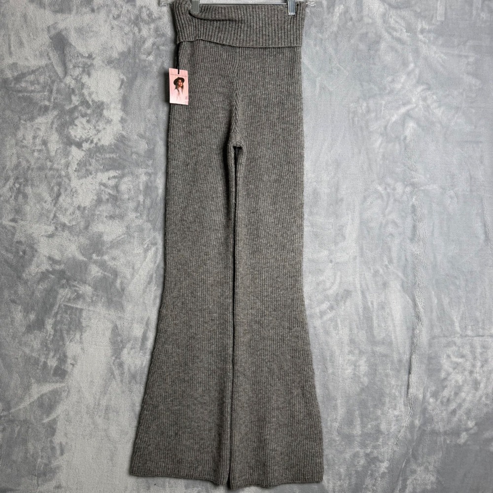 New Sincerely Jules High Rise Flare Leg Roll Top Pants‎ Womens S Grey Knit - Picture 3 of 10